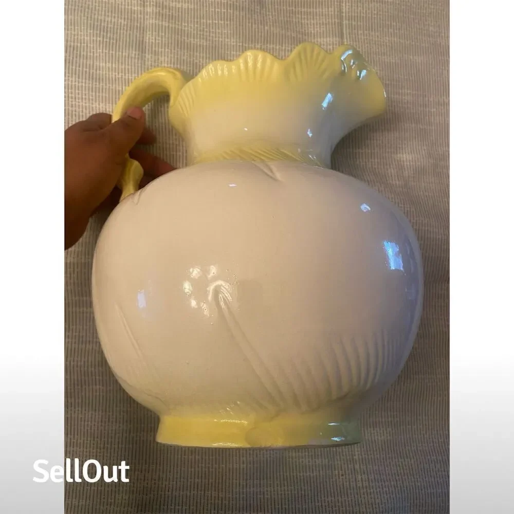 Belleek Vintage Yellow Ceramic Decorative Pitcher Figurine